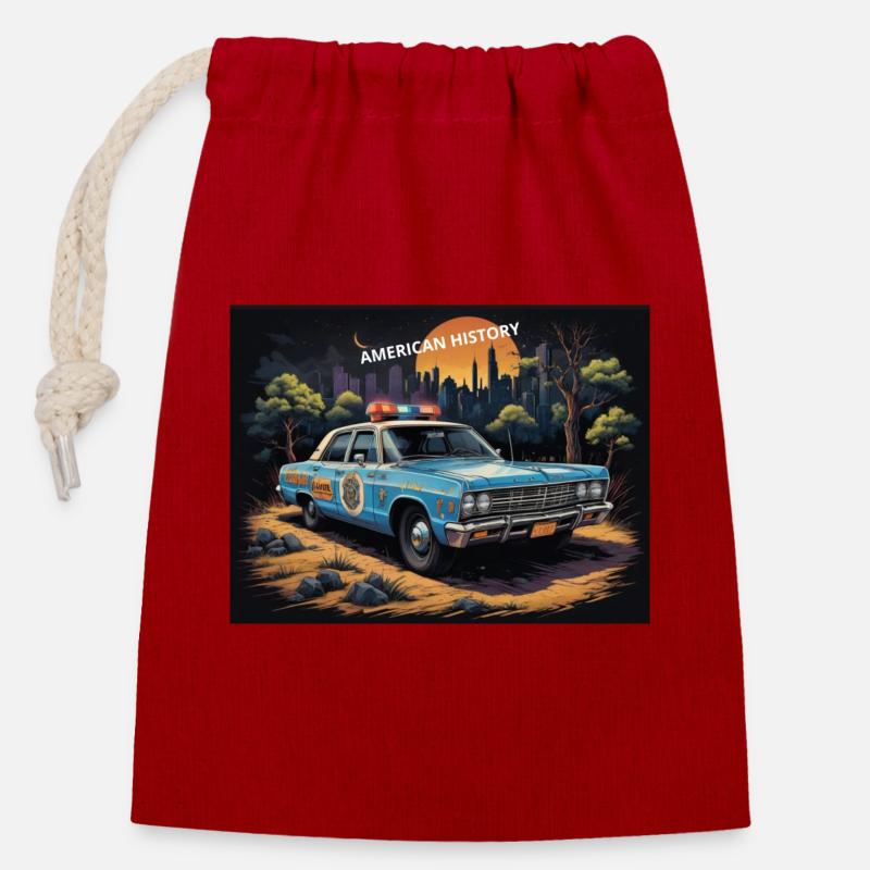 Police car - Closable cotton gift bag (14x20cm) - red
