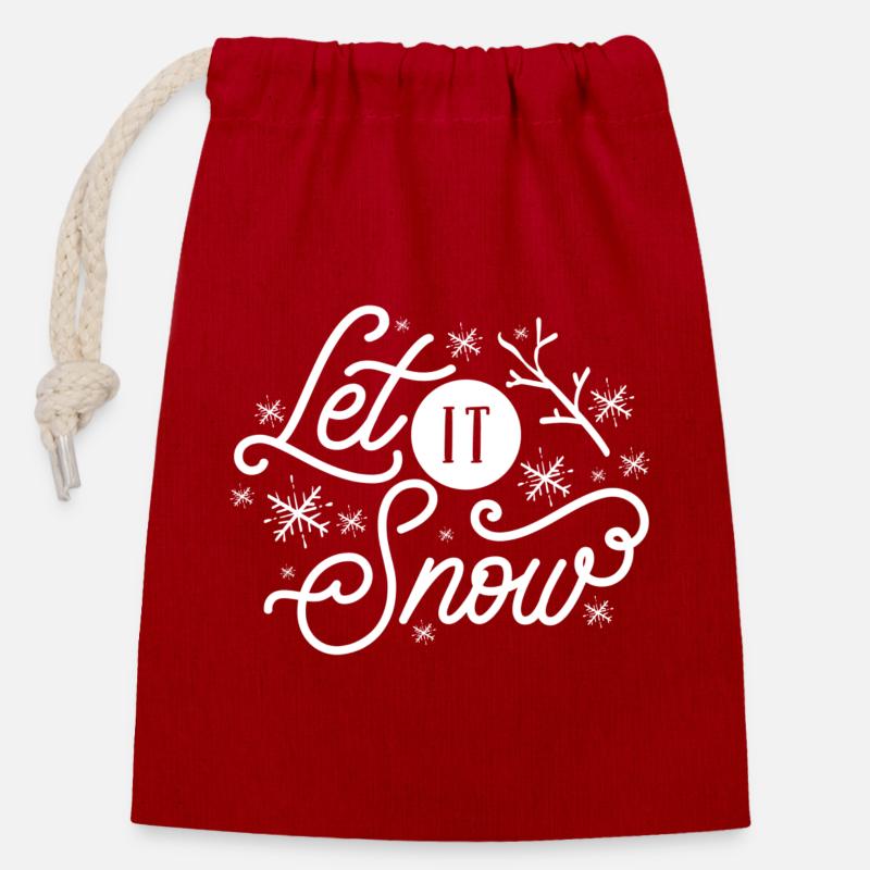 Let it Snow - Closable cotton gift bag (14x20cm) - red