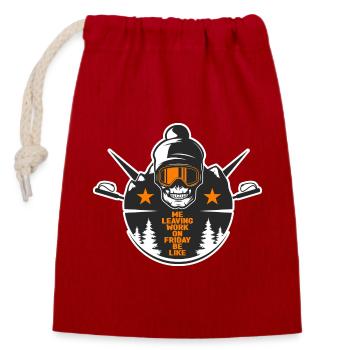 Quitter le travail le vendredi, vacances de ski, funshirt, neige - Sac cadeau en coton avec cordon (14 x 20 cm) - rouge - Devant