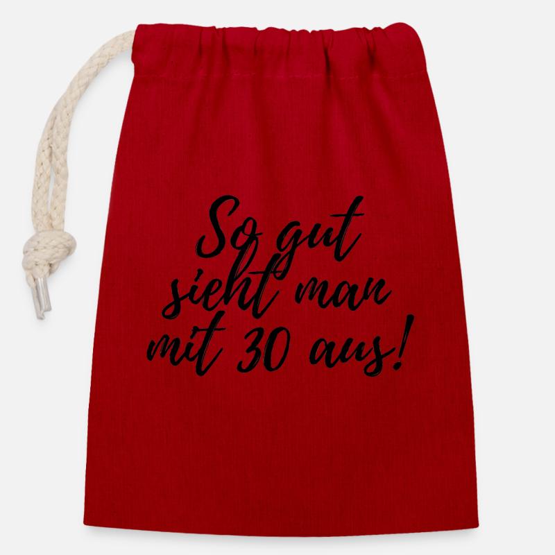30. Geburtstag - Verschließbarer Geschenkbeutel aus Baumwolle (14x20cm) - Rot