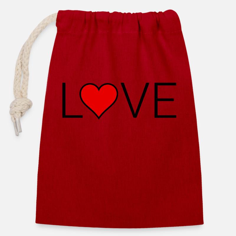 Amour - Sac cadeau en coton avec cordon (14 x 20 cm) - rouge