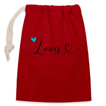 Louis Name Vorname Kalligrafieherz - Verschließbarer Geschenkbeutel aus Baumwolle (14x20cm) - Rot - Vorne