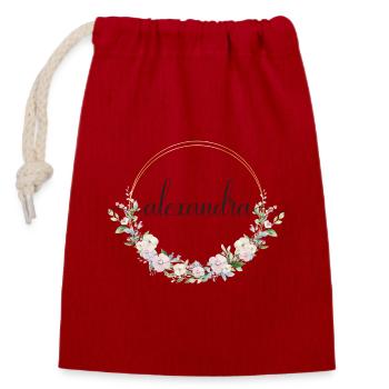 Alexandra! Floraler Kranz, personalisierbar - Verschließbarer Geschenkbeutel aus Baumwolle (14x20cm) - Rot - Vorne