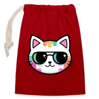 Rainbow Minimalist Cat Black Glasses - Closable cotton gift bag (14x20cm) - red - Front