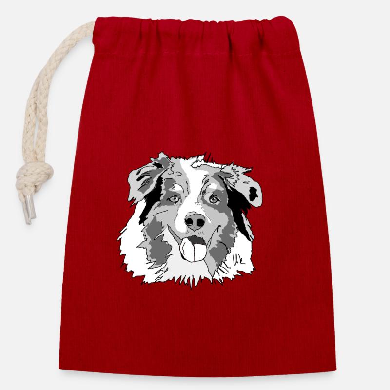 Australian Shepherd - Verschließbarer Geschenkbeutel aus Baumwolle (14x20cm) - Rot
