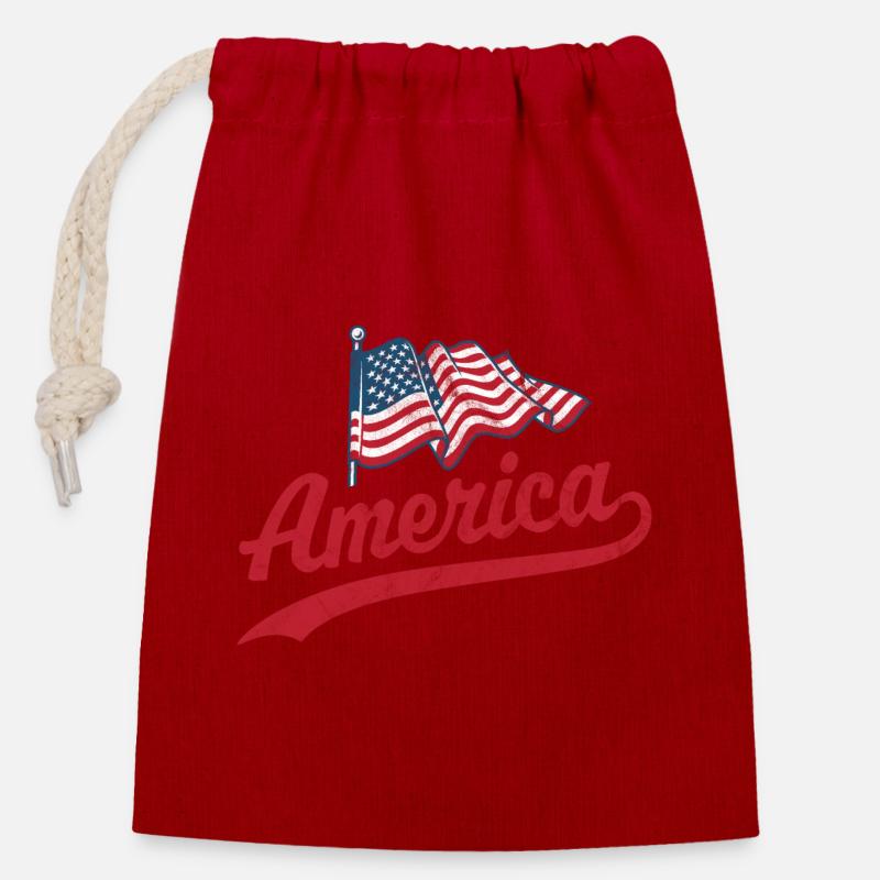 Amerika Flagge - Verschließbarer Geschenkbeutel aus Baumwolle (14x20cm) - Rot