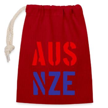 AUS - NZE - Nouvelle-Zélande - Australie - Neuseeland - Sac cadeau en coton avec cordon (14 x 20 cm) - rouge - Devant
