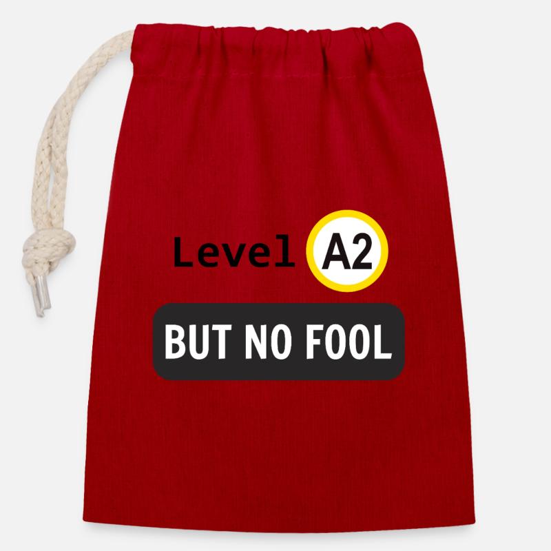 Niveau de langue A2, mais pas idiot - Sac cadeau en coton avec cordon (14 x 20 cm) - rouge