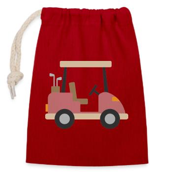 Beige Golfwagen - Verschließbarer Geschenkbeutel aus Baumwolle (14x20cm) - Rot - Vorne