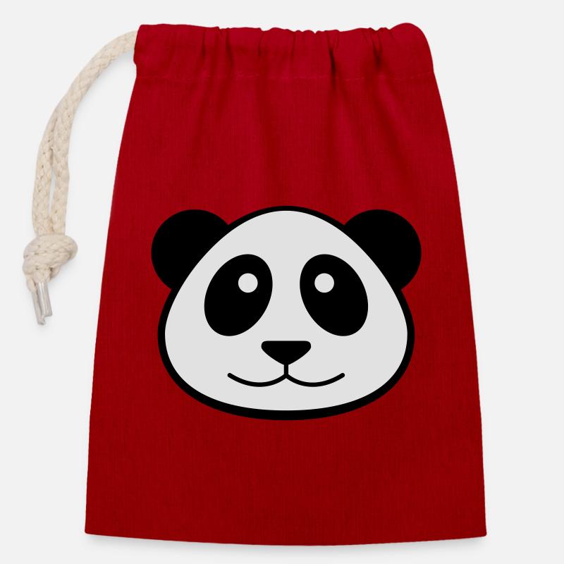 Panda Face - Closable cotton gift bag (14x20cm) - red