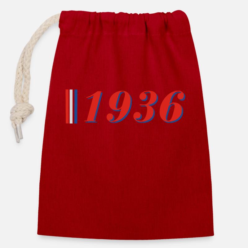 Année 1936 - Sac cadeau en coton avec cordon (14 x 20 cm) - rouge