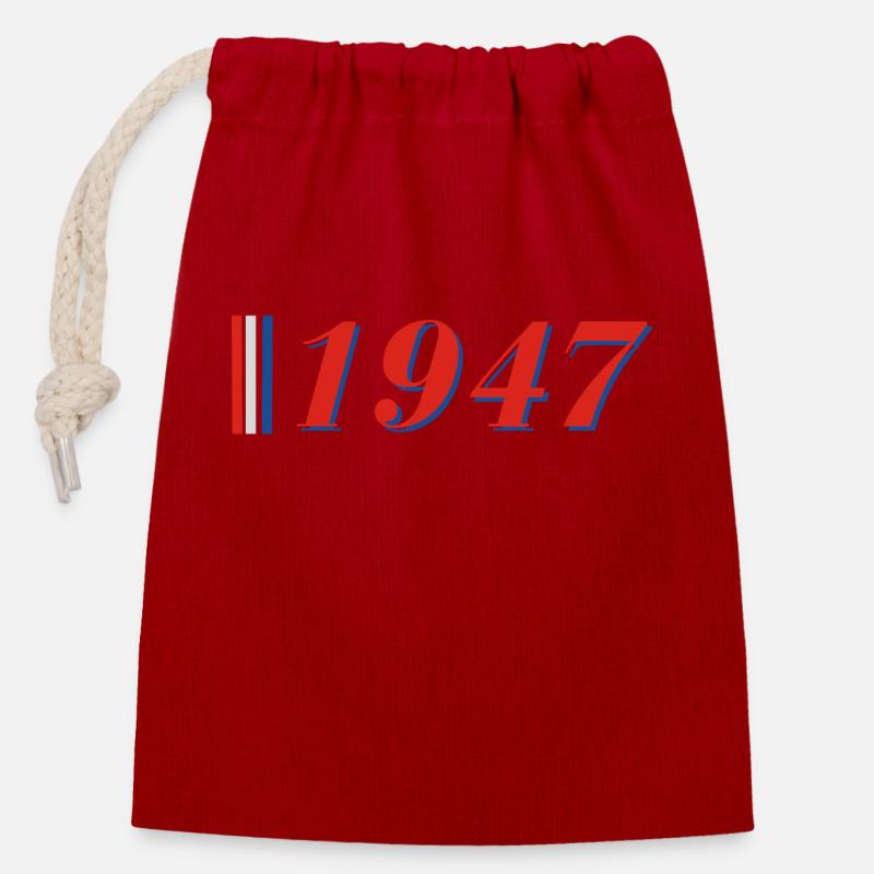 Année 1947 - Sac cadeau en coton avec cordon (14 x 20 cm) - rouge