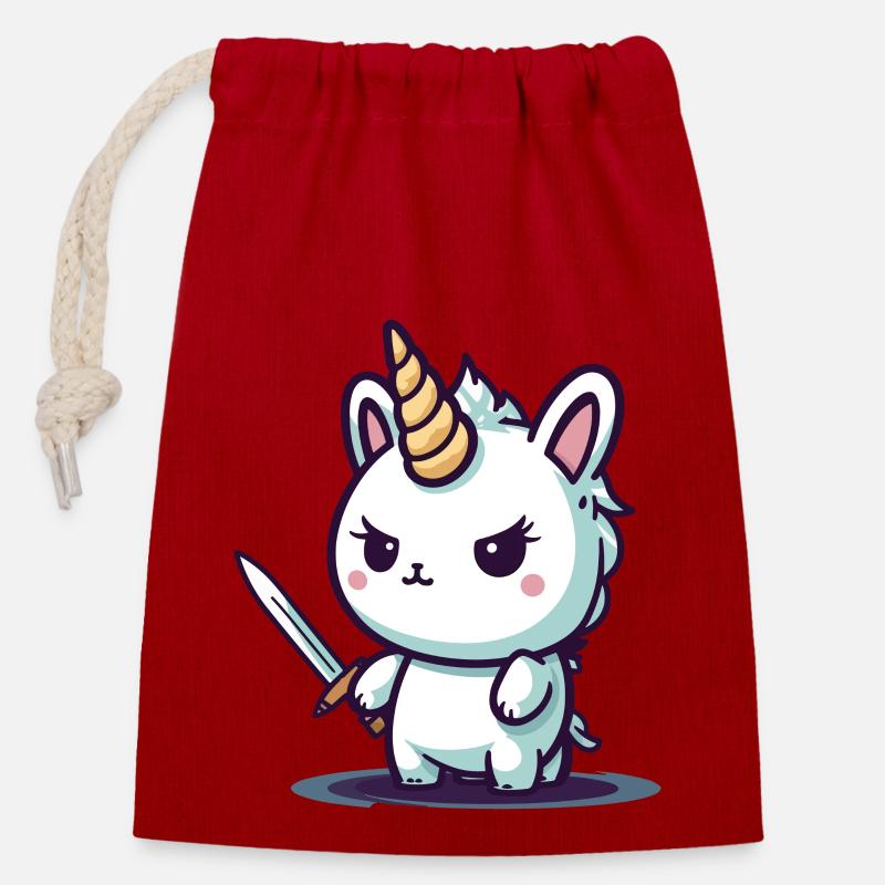 Unicorn bad ass - Closable cotton gift bag (14x20cm) - red