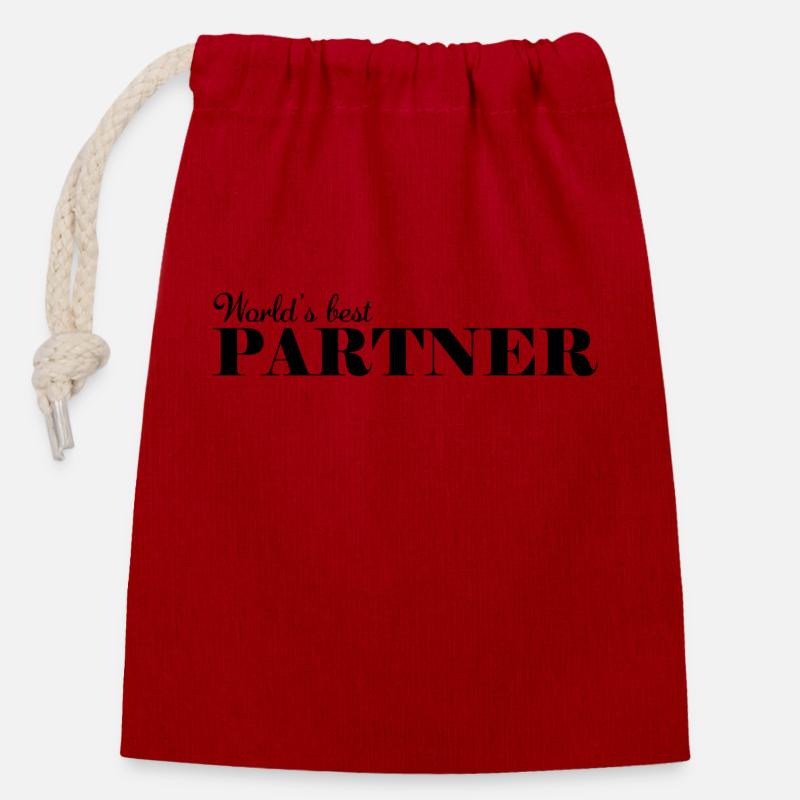 the world's best Partner - Closable cotton gift bag (14x20cm) - red