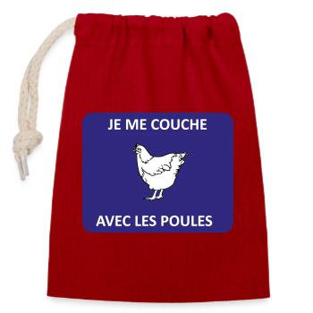Je me couche avec les poules - Sac cadeau en coton avec cordon (14 x 20 cm) - rouge - Devant