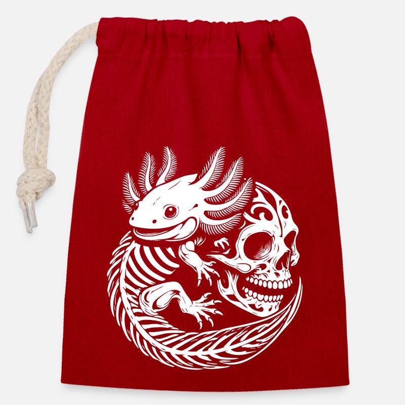 Axolotl & Skull - Closable cotton gift bag (14x20cm) - red