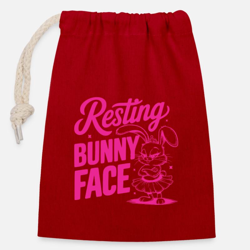 Resting Bunny Face - Verschließbarer Geschenkbeutel aus Baumwolle (14x20cm) - Rot