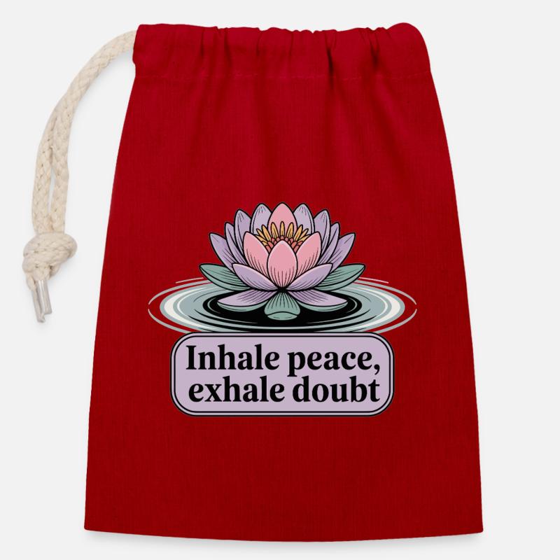 Inhale Peace, Exhale Doubt - Closable cotton gift bag (14x20cm) - red