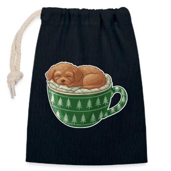 Sleeping puppy in green cup - Closable cotton gift bag (14x20cm) - navy - Front