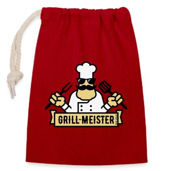 Grillmeister (Grilling / Barbecue / BBQ / 3C) - Closable cotton gift bag (14x20cm) - red - Front