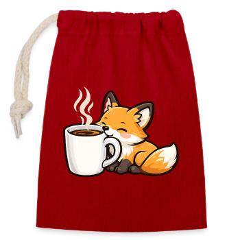 Kuschelfuchs mit Kaffee - Verschließbarer Geschenkbeutel aus Baumwolle (14x20cm) - Rot - Vorne