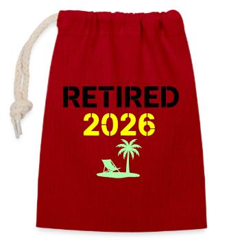 Retired 2026 Rente Palme - Verschließbarer Geschenkbeutel aus Baumwolle (14x20cm) - Rot - Vorne