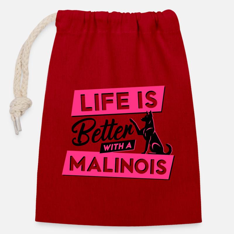 Life is Better with a Malinois - Vector Design - Closable cotton gift bag (14x20cm) - red
