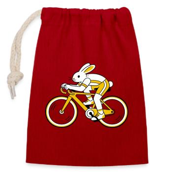 hare on a racing bike - Closable cotton gift bag (14x20cm) - red - Front