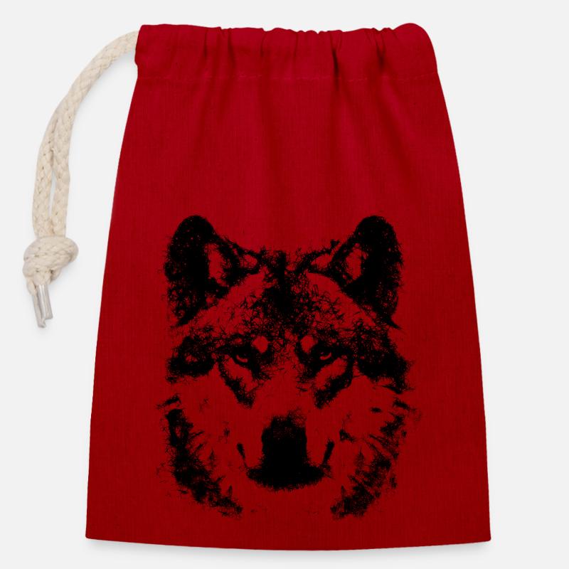 Wolf - Verschließbarer Geschenkbeutel aus Baumwolle (14x20cm) - Rot