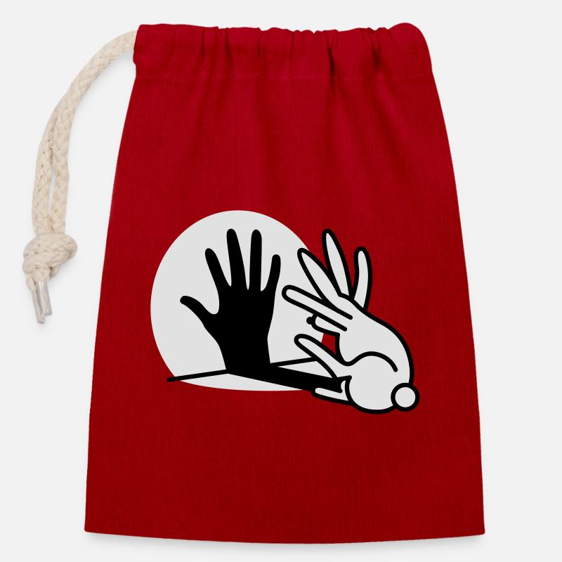 Handschatten Kaninchen 2 clr - Verschließbarer Geschenkbeutel aus Baumwolle (14x20cm) - Rot