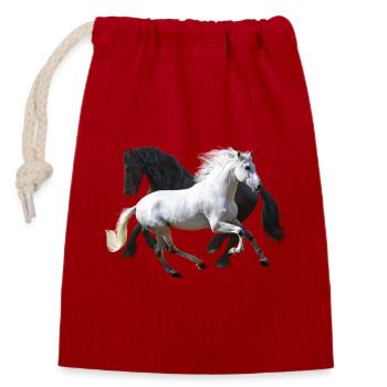 Chevaux - Sac cadeau en coton avec cordon (14 x 20 cm) - rouge - Devant