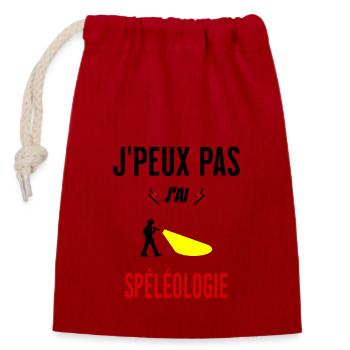 J'peux pas j'ai spéléologie phrase humoristique - Sac cadeau en coton avec cordon (14 x 20 cm) - rouge - Devant