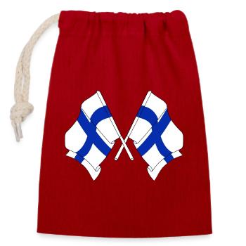 Deux drapeaux de la Finlande croisés - Sac cadeau en coton avec cordon (14 x 20 cm) - rouge - Devant