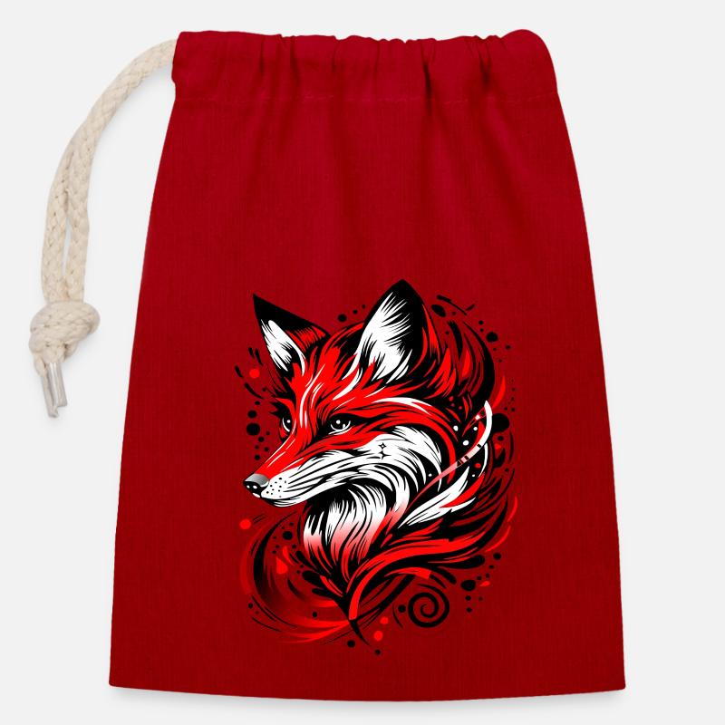 Renard - Sac cadeau en coton avec cordon (14 x 20 cm) - rouge