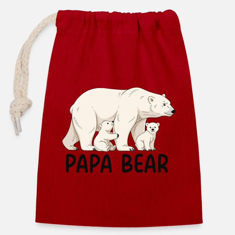 Papa Bear - Closable cotton gift bag (14x20cm) - red