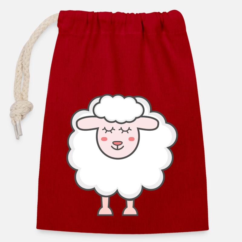 mouton - Sac cadeau en coton avec cordon (14 x 20 cm) - rouge