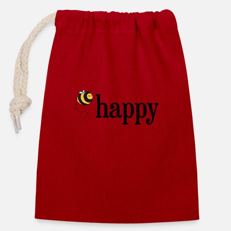 Bee Happy! - Verschließbarer Geschenkbeutel aus Baumwolle (14x20cm) - Rot