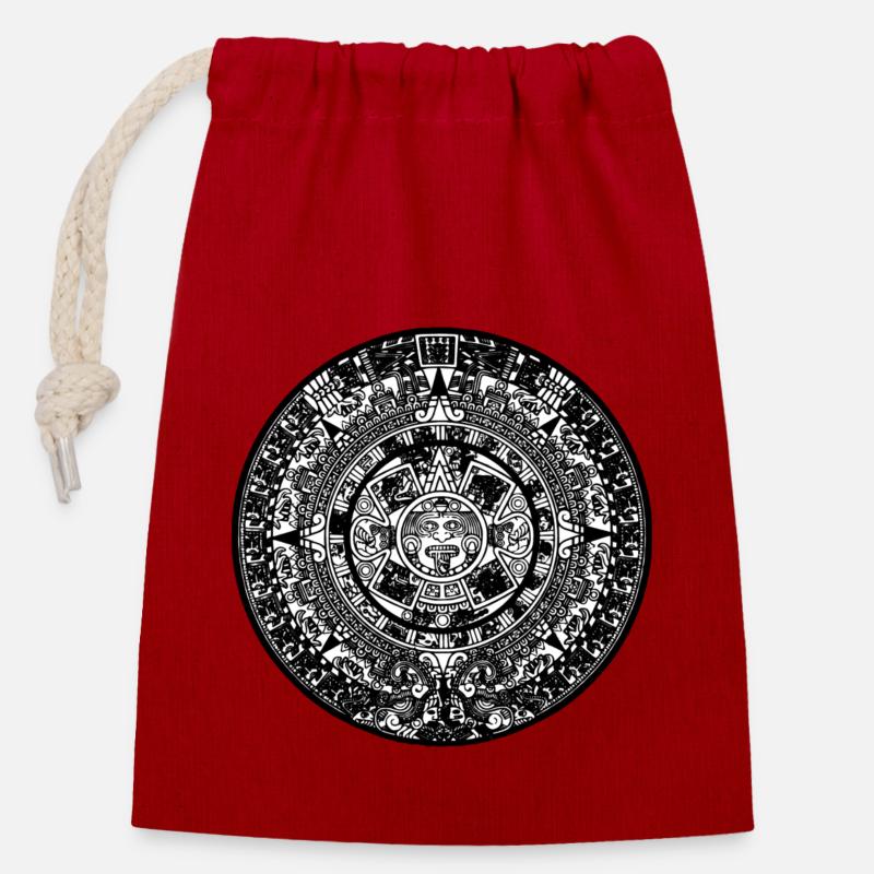 Calendrier Maya - Sac cadeau en coton avec cordon (14 x 20 cm) - rouge