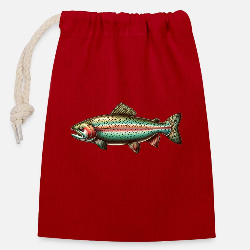Rainbow trout - Closable cotton gift bag (14x20cm) - red