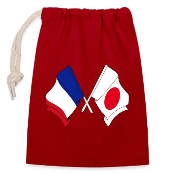 Flagge Frankreichs und Flagge Japans - Verschließbarer Geschenkbeutel aus Baumwolle (14x20cm) - Rot - Vorne