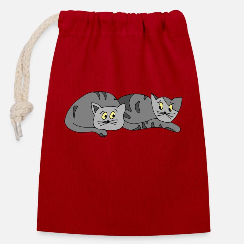Chats - Sac cadeau en coton avec cordon (14 x 20 cm) - rouge