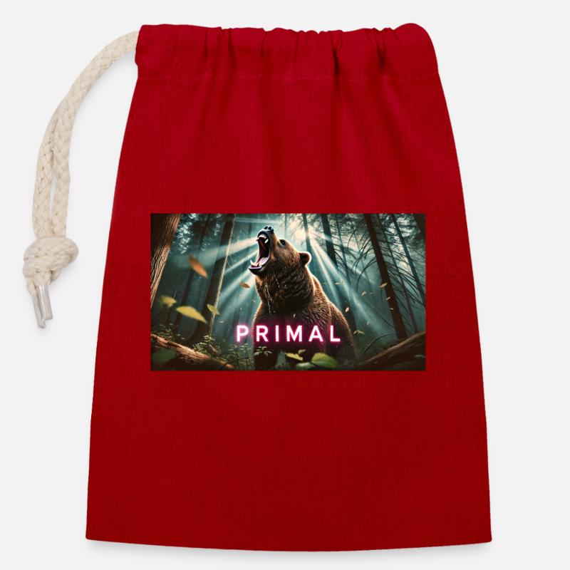 PRIMAL BEAR - Closable cotton gift bag (14x20cm) - red