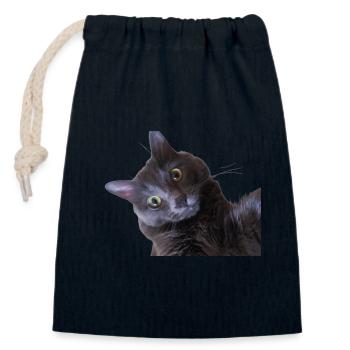 close up of beautiful cat face 1 - Sac cadeau en coton avec cordon (14 x 20 cm) - bleu marine - Devant