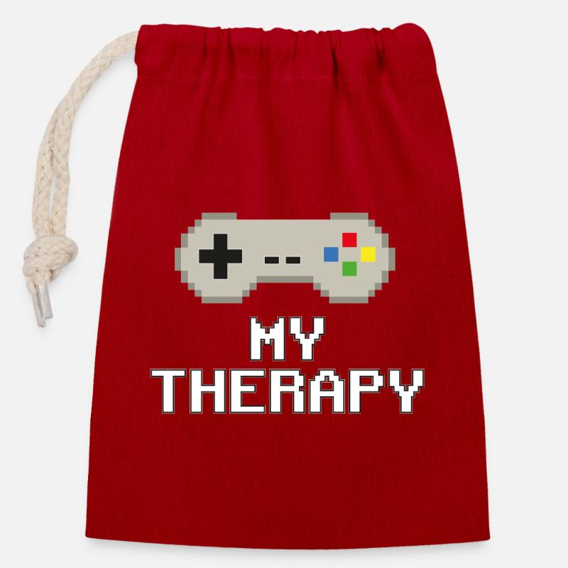 My Therapy – Pixel Power - Closable cotton gift bag (14x20cm) - red