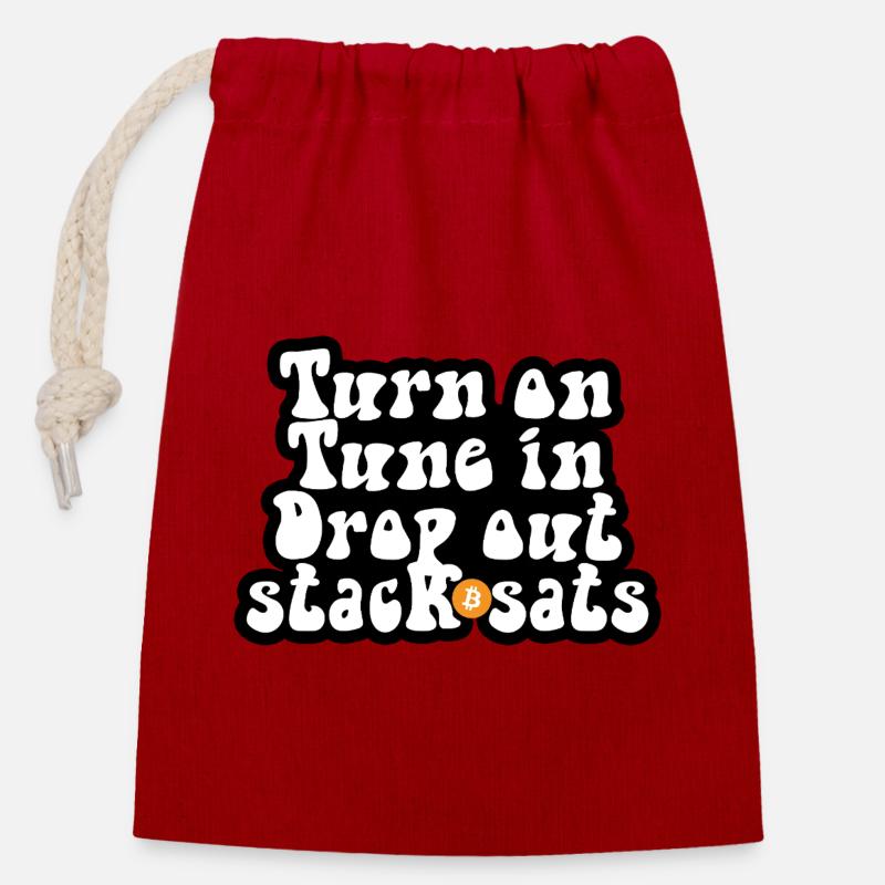 Bitcoin - Turn on Tune in Drop out Stack sats - Verschließbarer Geschenkbeutel aus Baumwolle (14x20cm) - Rot