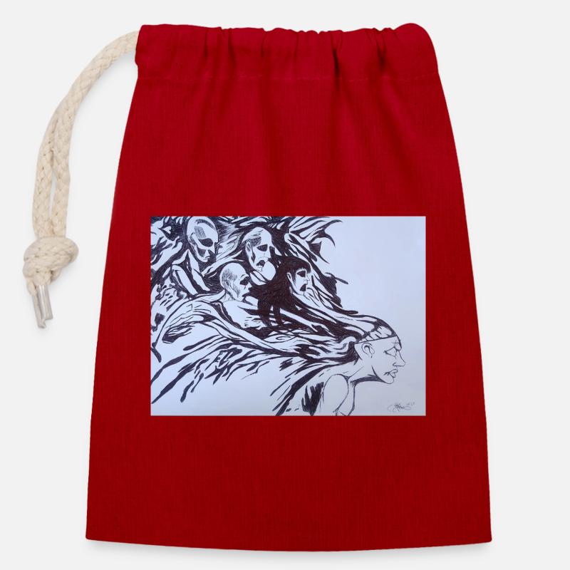 Distorted images - Closable cotton gift bag (14x20cm) - red