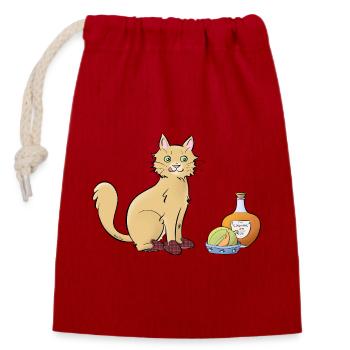 Chat-rentais - Sac cadeau en coton avec cordon (14 x 20 cm) - rouge - Devant