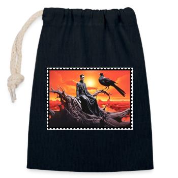 Dark fantasy raven and sunset surreal - Closable cotton gift bag (14x20cm) - navy - Front