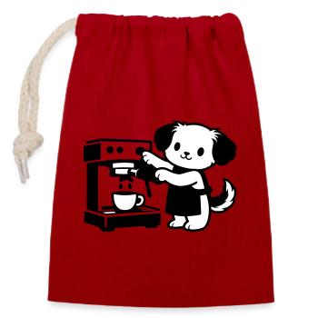 Barista-Hund supersüß - Verschließbarer Geschenkbeutel aus Baumwolle (14x20cm) - Rot - Vorne
