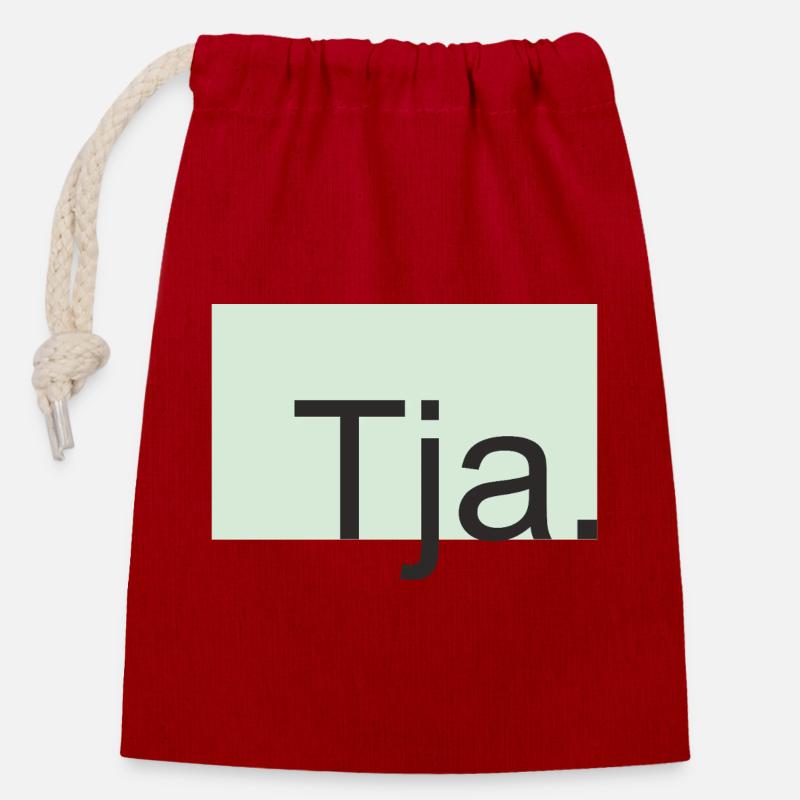 Tja Typografie in Mint - Verschließbarer Geschenkbeutel aus Baumwolle (14x20cm) - Rot